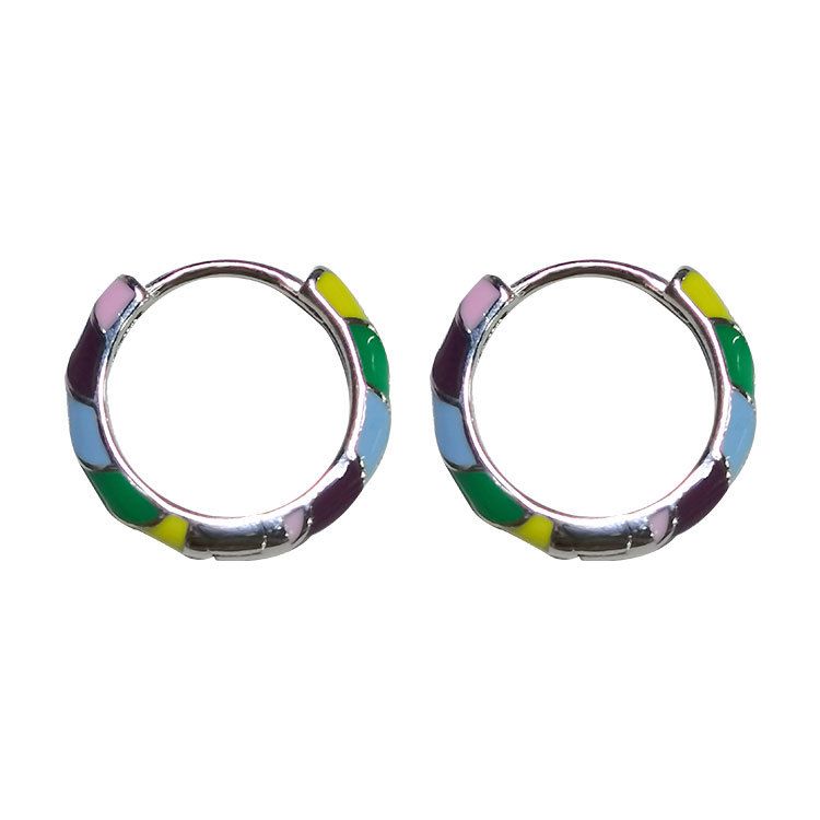 Colorful Epoxy Circle 925 Sterling Silver Huggie Hoops