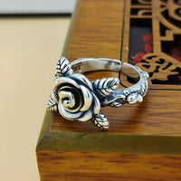 Vintage Rose Flower Adjustable Sterling Silver Ring