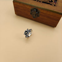 Vintage Rose Flower Adjustable Sterling Silver Ring