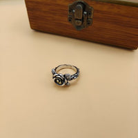 Vintage Rose Flower Adjustable Sterling Silver Ring