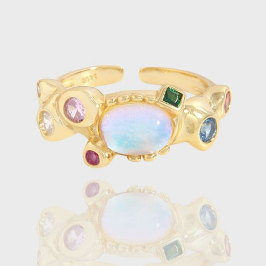 Created Moonstone Bubbles 925 Sterling Silver Adjustable Ring