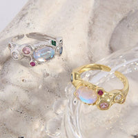 Created Moonstone Bubbles 925 Sterling Silver Adjustable Ring
