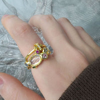 Created Moonstone Bubbles 925 Sterling Silver Adjustable Ring