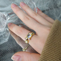 Created Moonstone Bubbles 925 Sterling Silver Adjustable Ring