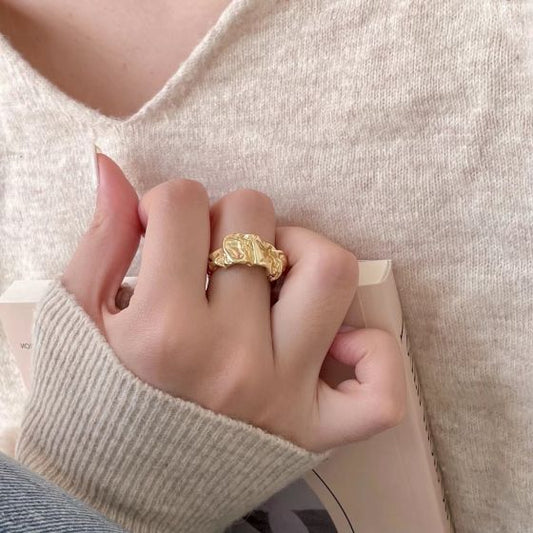 Irregular Folding Girl's Skirt 925 Sterling Silver Adjustable Ring