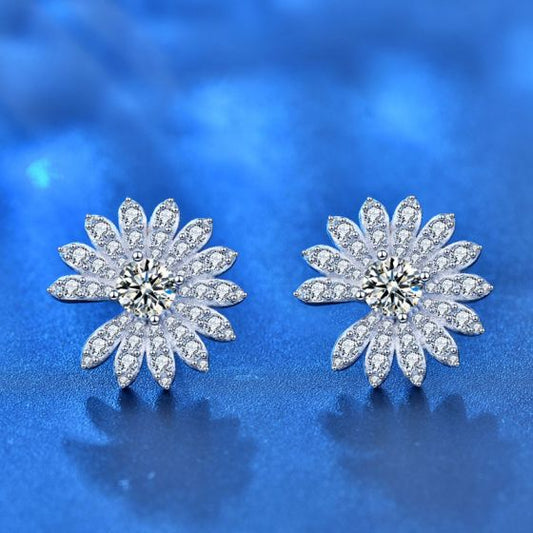 Moissanite Daisy Stud Earrings in 925 Sterling Silver