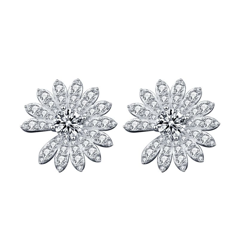 Moissanite Daisy Stud Earrings in 925 Sterling Silver