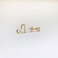 Asymmetrical Crystal Arrow Pierces Heart Stud Earrings