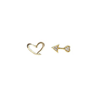 Asymmetrical Crystal Arrow Pierces Heart Stud Earrings