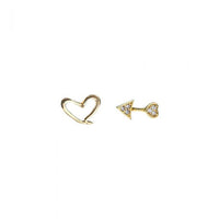 Asymmetrical Crystal Arrow Pierces Heart Stud Earrings
