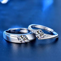 Honey Moon Adjustable Crystal Sterling Silver Couple Ring