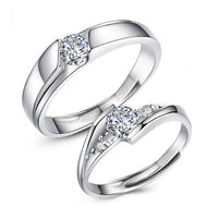 Honey Moon Adjustable Crystal Sterling Silver Couple Ring
