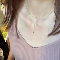 Shell Pearl Cross Necklace with Crystal Tassels, 925 Sterling Silver