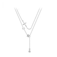 Shell Pearl Cross Necklace with Crystal Tassels, 925 Sterling Silver