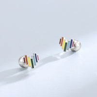Rainbow Digital Heart 925 Sterling Silver Screw Stud Earrings