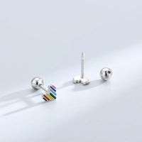 Rainbow Digital Heart 925 Sterling Silver Screw Stud Earrings