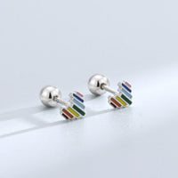 Rainbow Digital Heart 925 Sterling Silver Screw Stud Earrings