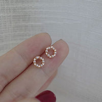 Mini Shell Pearl Crystal Sterling Silver Stud Earrings