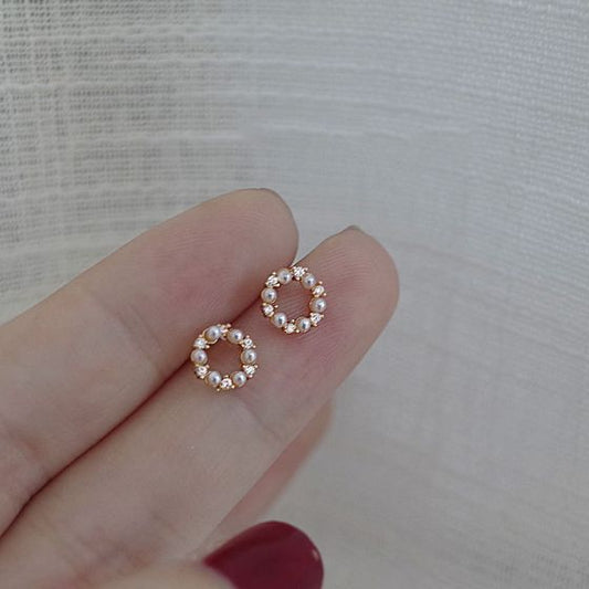 Mini Shell Pearl CZ Sterling Silver Stud Earrings