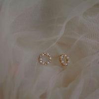 Mini Shell Pearl Crystal Sterling Silver Stud Earrings
