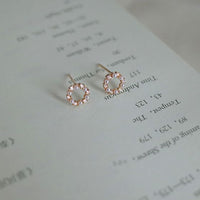 Mini Shell Pearl Crystal Sterling Silver Stud Earrings