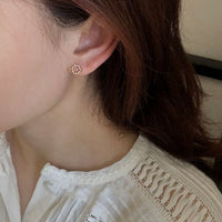 Mini Shell Pearl Crystal Sterling Silver Stud Earrings
