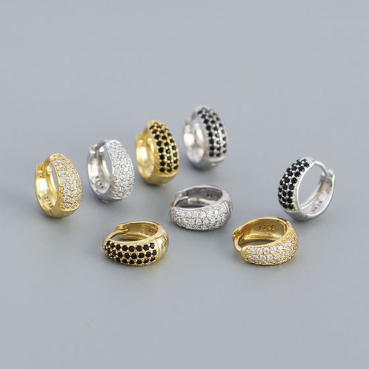 Geometry Micro Setting CZ Huggie Hoop Earrings