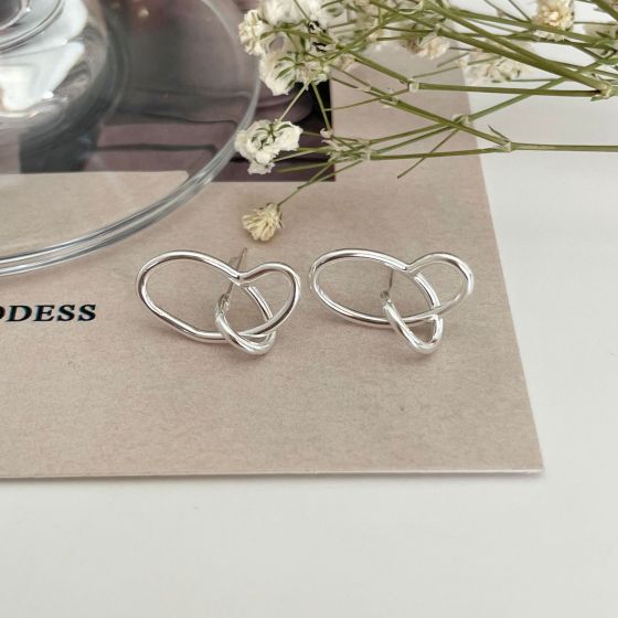 Messy Lines Cross 925 Sterling Silver Stud Earrings