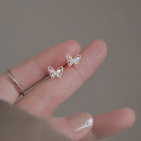 Mini Crystal Butterfly Stud Earrings, 925 Sterling Silver
