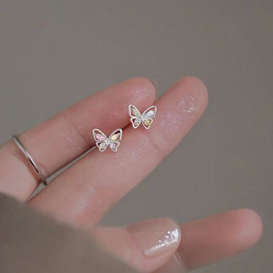 Mini CZ Butterfly Stud Earrings, 925 Sterling Silver