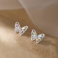 Mini Crystal Butterfly Stud Earrings, 925 Sterling Silver