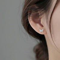 Mini Crystal Butterfly Stud Earrings, 925 Sterling Silver