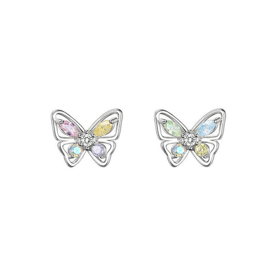 Mini CZ Butterfly Stud Earrings, 925 Sterling Silver
