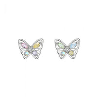 Mini Crystal Butterfly Stud Earrings, 925 Sterling Silver