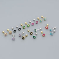 Mini Colorful Crystal Flower Sterling Silver Stud Earrings