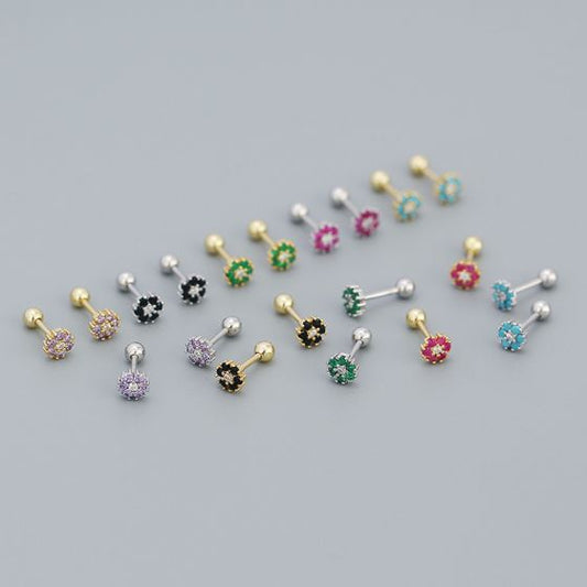 Mini Colorful CZ Flower Sterling Silver Stud Earrings