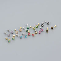 Mini Colorful Crystal Flower Sterling Silver Stud Earrings