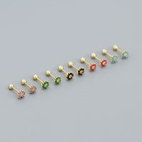 Mini Colorful Crystal Flower Sterling Silver Stud Earrings