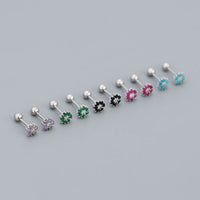 Mini Colorful Crystal Flower Sterling Silver Stud Earrings