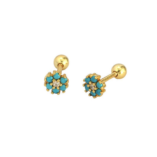 Mini Colorful CZ Flower Sterling Silver Stud Earrings