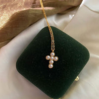 Shell Pearl Cross Necklace in 925 Sterling Silver