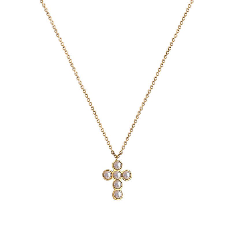 Shell Pearl Cross Necklace in 925 Sterling Silver