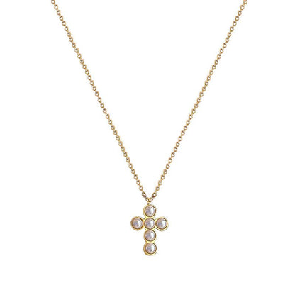Shell Pearl Cross Necklace in 925 Sterling Silver