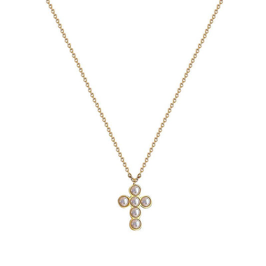 Shell Pearl Cross Necklace in 925 Sterling Silver