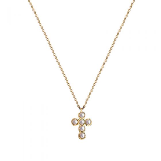 Shell Pearl Cross Necklace in 925 Sterling Silver
