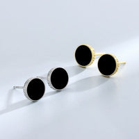 Holiday Round Black Epoxy 925 Sterling Silver Stud Earrings