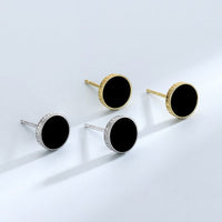 Holiday Round Black Epoxy 925 Sterling Silver Stud Earrings