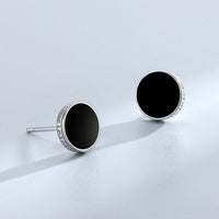 Holiday Round Black Epoxy 925 Sterling Silver Stud Earrings