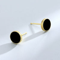 Holiday Round Black Epoxy 925 Sterling Silver Stud Earrings