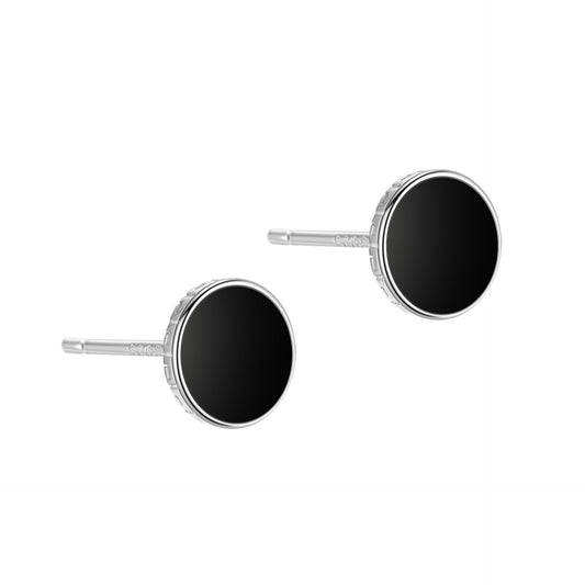 Holiday Round Black Epoxy 925 Sterling Silver Stud Earrings